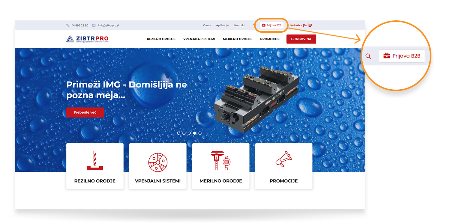 izpostavljen gumb za B2B trgovino