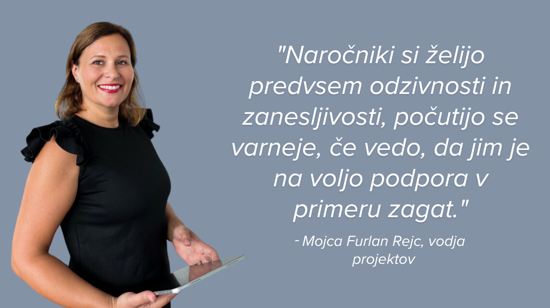 Mojca Furlan Rejc, vodja projektov v podjetju noviSplet in citiranje stavka iz članka