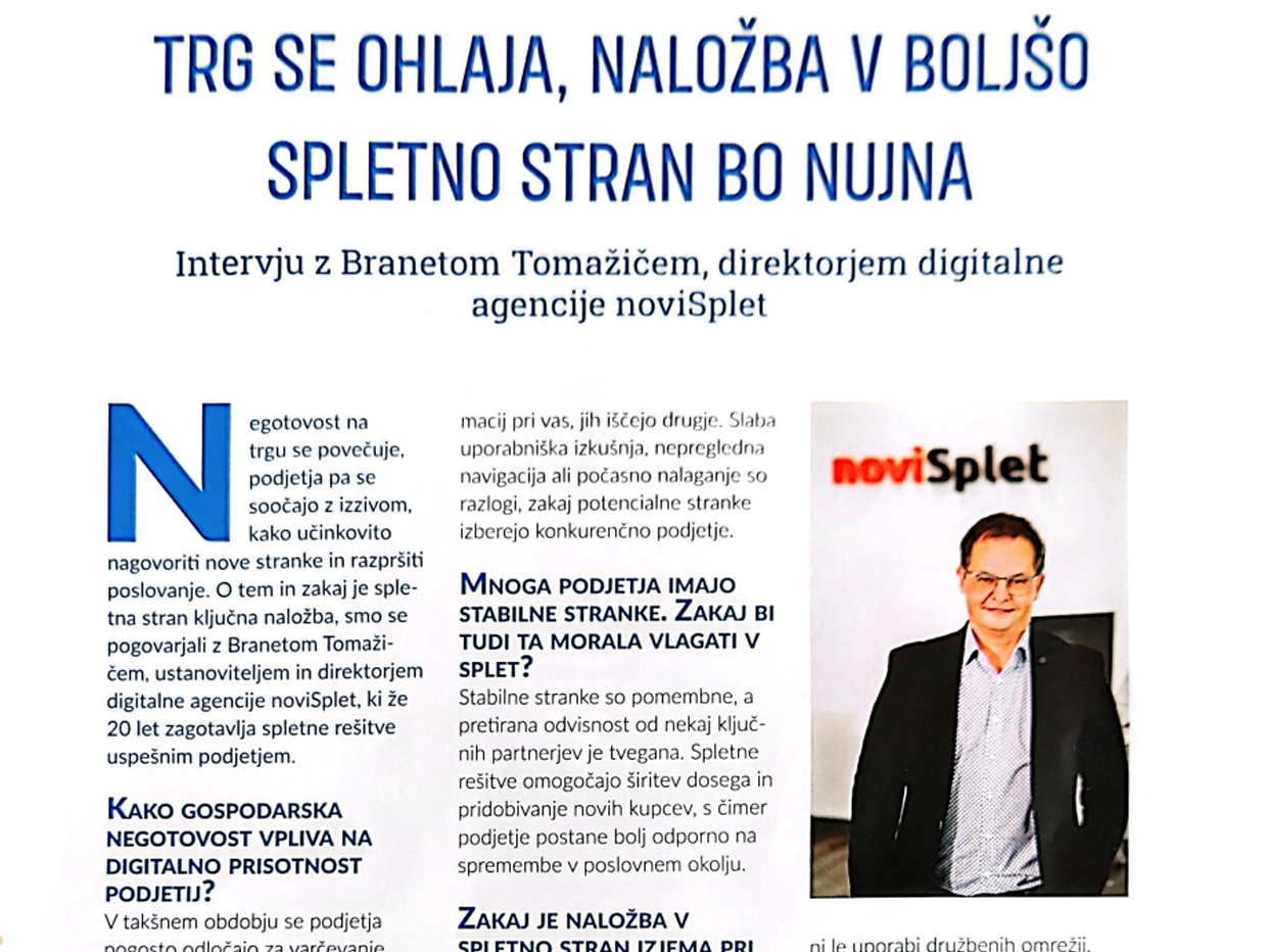 Članek v reviji Podjetja Slovenija – trg se ohlaja, naložba v boljšo spletno stran bo nujna
