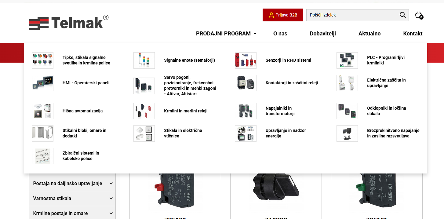 primer spustnega menija v spletni trgovini